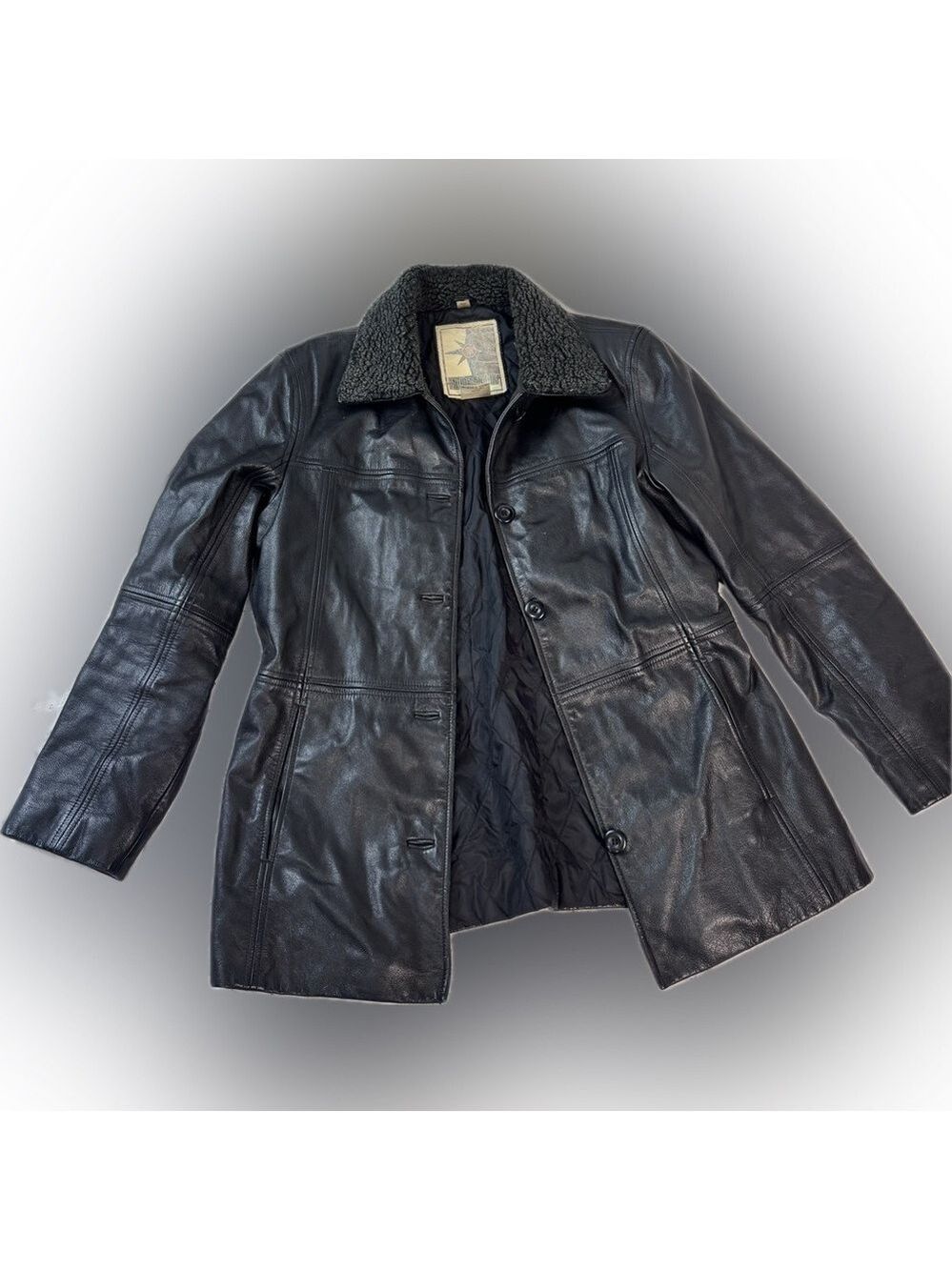 Vintage Y2K Middlebrook Park Black Leather Jacket Faux Shearling Collar – Size M